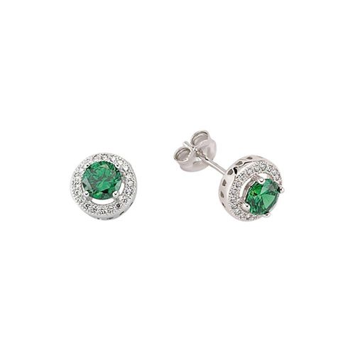 Silver  Green CZ Halo Stud...