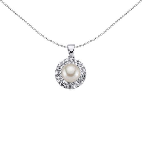 Silver  CZ Pearl Halo Pendant...