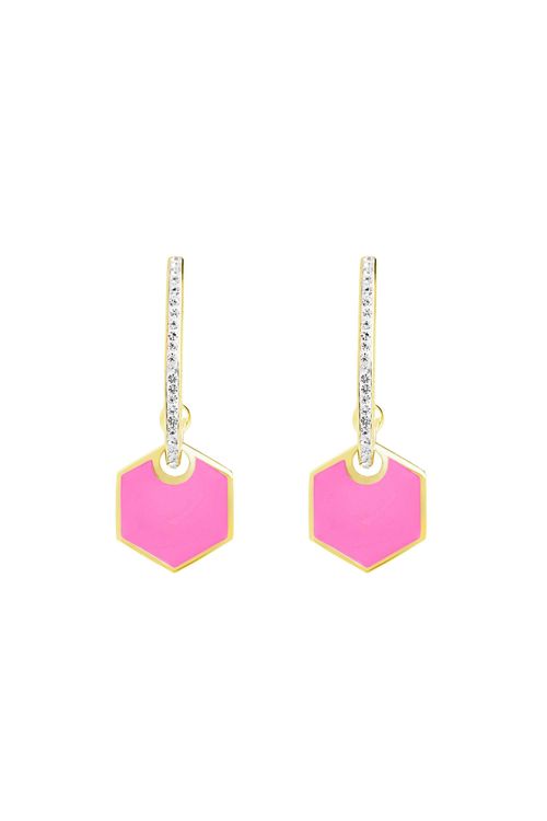 Pink Enamel & Crystal Hexagon...