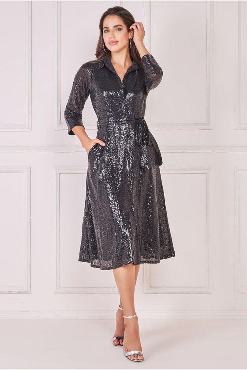 Sequin Skater Shirt Dress