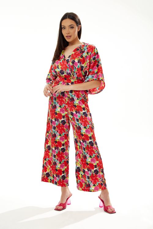 Red Floral Jumpsuit with...