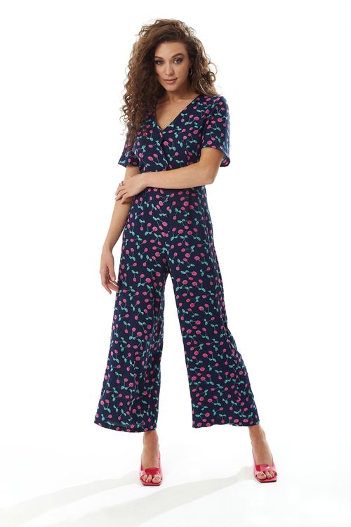 Cherry Print Jumpsuit in Navy