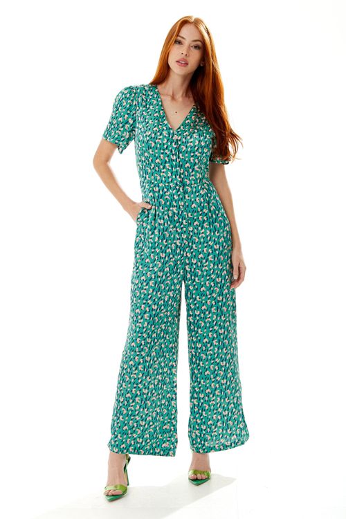 Stroke Print Jumpsuit in Green