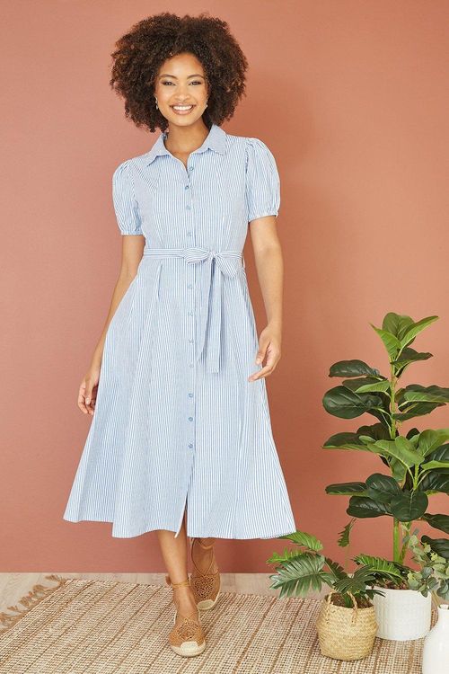 Blue Cotton Striped Midi...