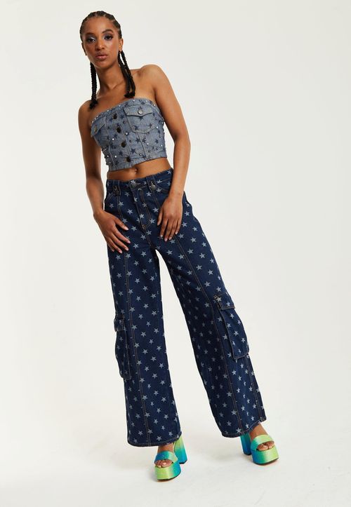 Star Print Cargo Jeans