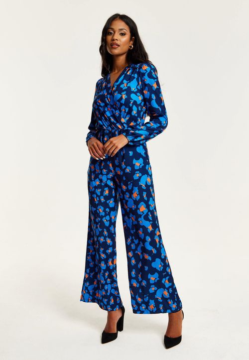 Blue Abstract Print Jumpsuit