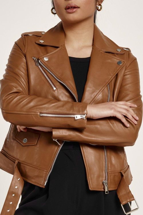 Tan Real Leather Biker