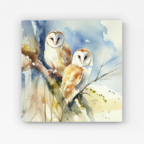 Barn Owls Watercolour Canvas