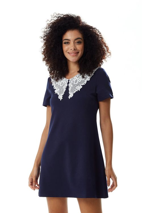 Navy Mini Dress with Lace...