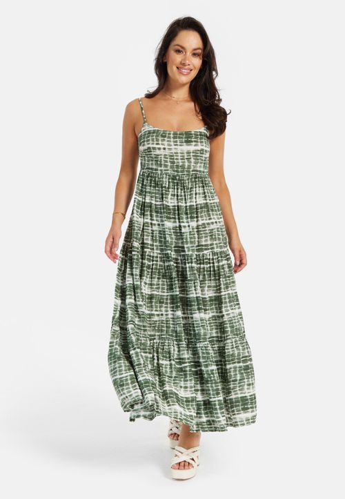 Khaki Tie Dye Cami Maxi Dress