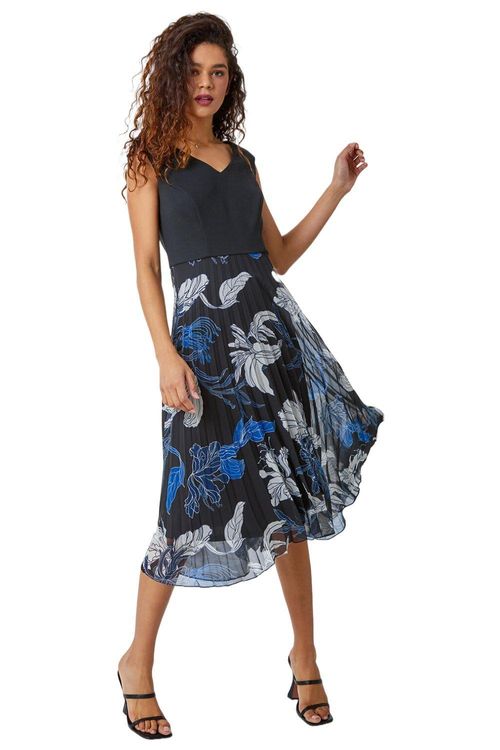 Floral Print Pleated Midi...