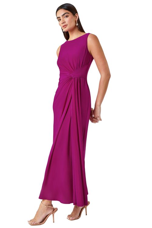 Drape Twist Stretch Ruched Maxi Dress