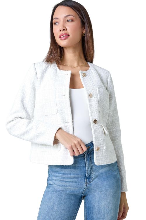 Collarless Boucle Jacket