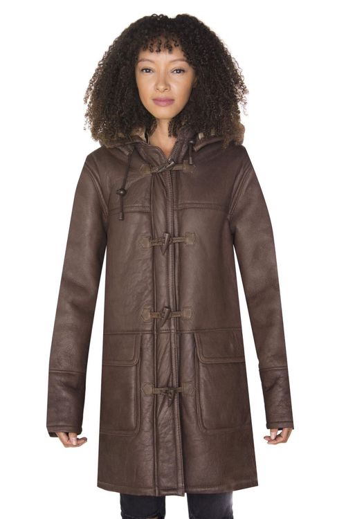 Hooded Sheepskin Leather...