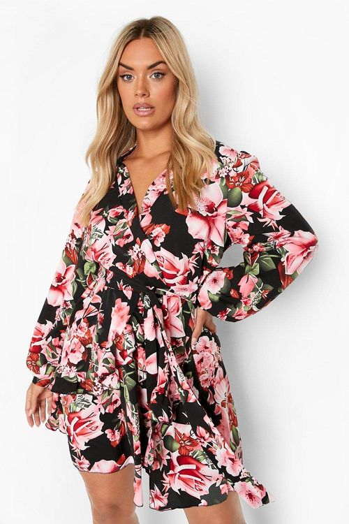 Plus Floral Ruffle Wrap Dress