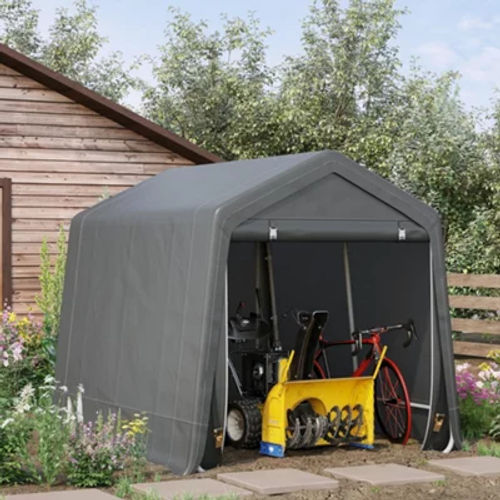 Outsunny 8X6Ft Metal Shed Garden Storage Shed Double Door, Window, Grey ...