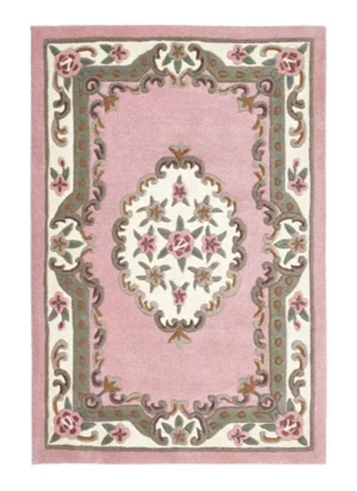 Pink Traditional Wool Rug,...