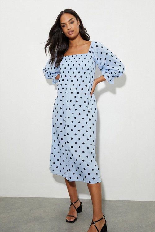 Womens Blue Spot Shirred Top...