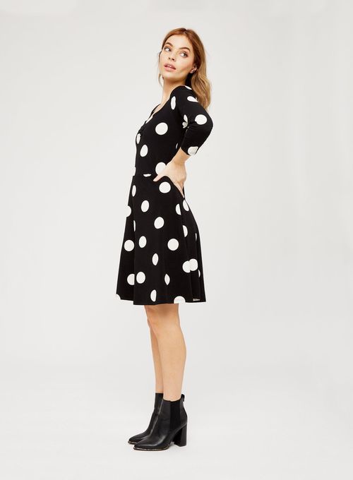 Womens Petite Black Spot Dress