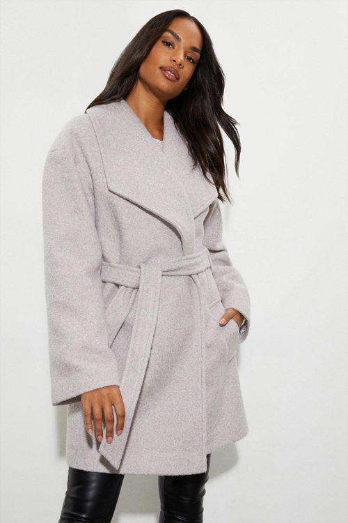 Womens Short Boucle Wrap Coat