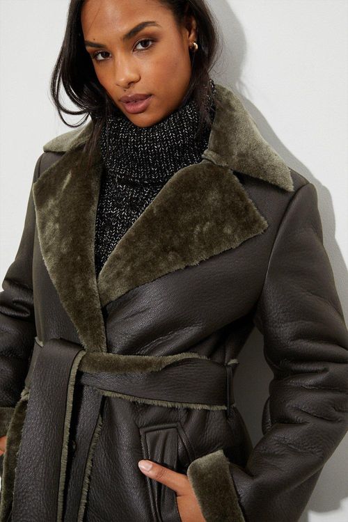 Womens Luxe Faux Fur Belted...