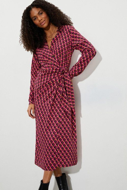 Womens Geo Print Wrap Midi...