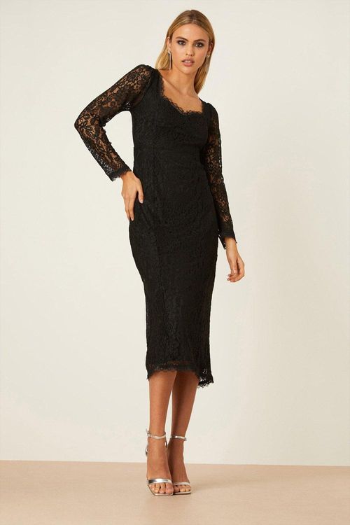 Womens Petite Black Lace Midi...