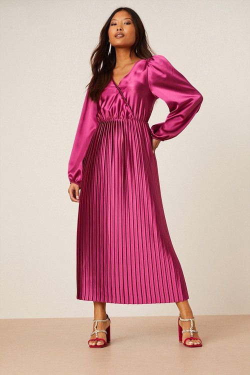 Womens Petite Satin Pleated...