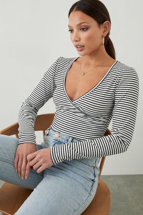 Womens Tall Striped Wrap Top