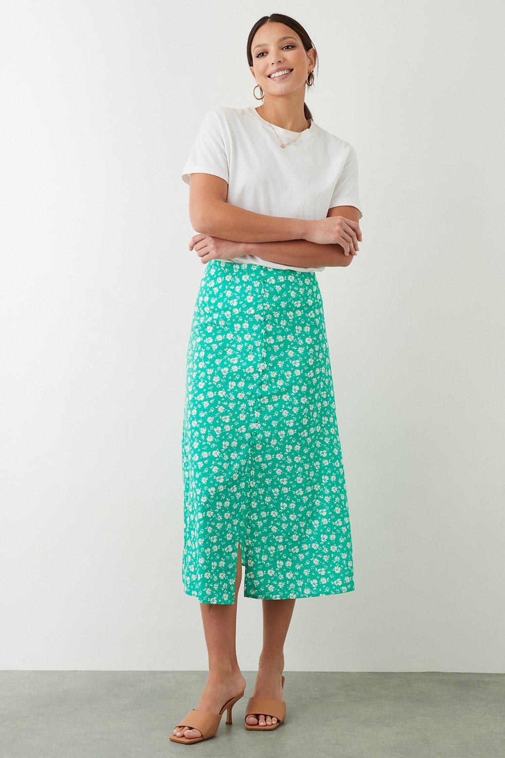 Green ditsy midi skirt cheap