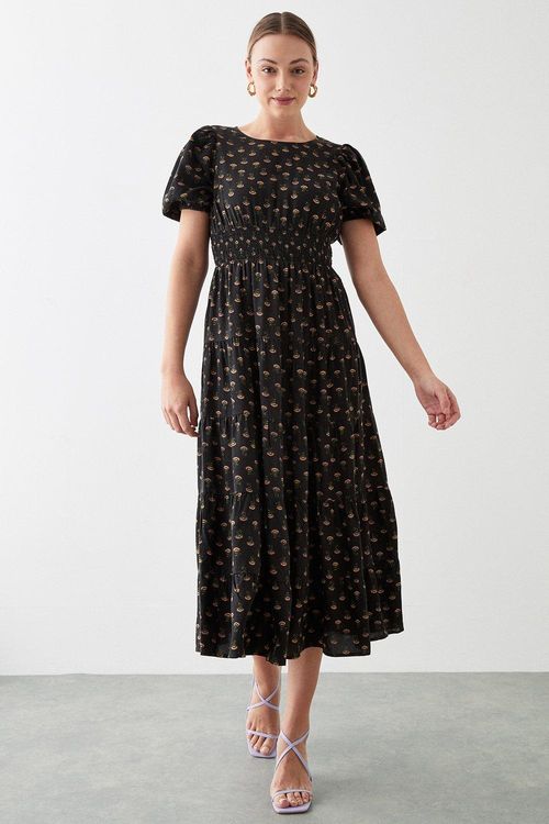 Womens Black Printed Tiered...