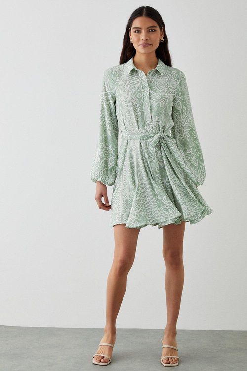 Womens Green Ikat Mini Shirt...