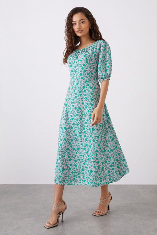 Womens Petite Green Ditsy...