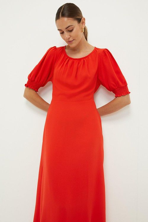 Womens Red Shirred Cuff Midi...