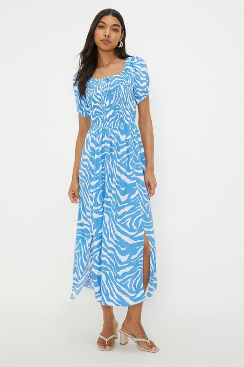 Womens Blue Zebra Shirred...