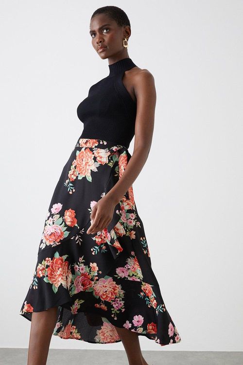 Womens Floral Frill Wrap Midi...