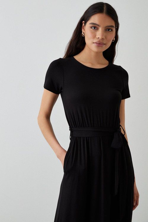 Womens Black Belted Midi...