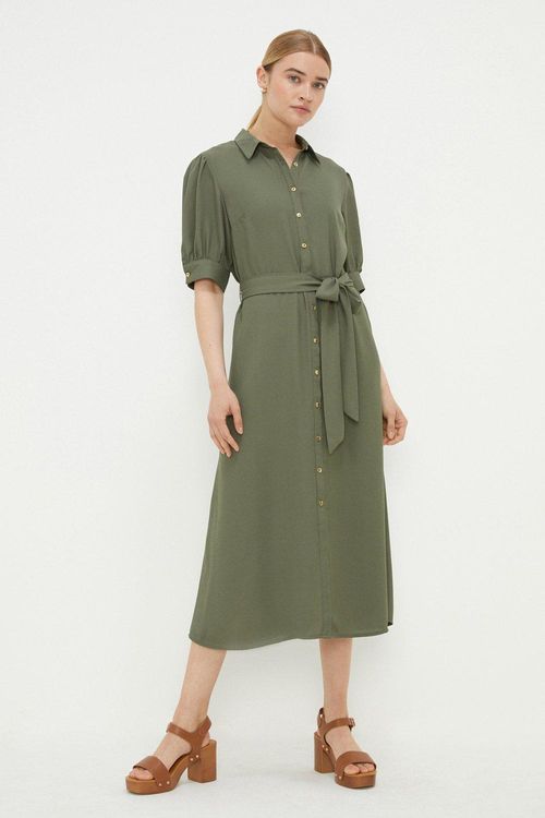 Womens Khaki Belted Midi...