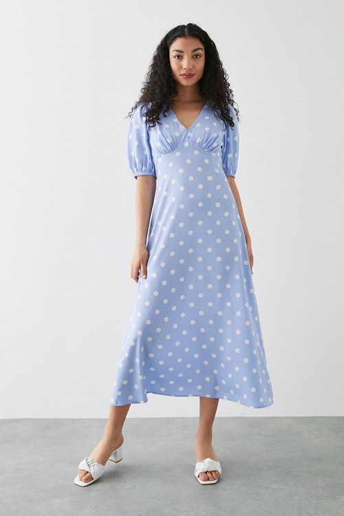 Womens Blue Spot Print Empire...