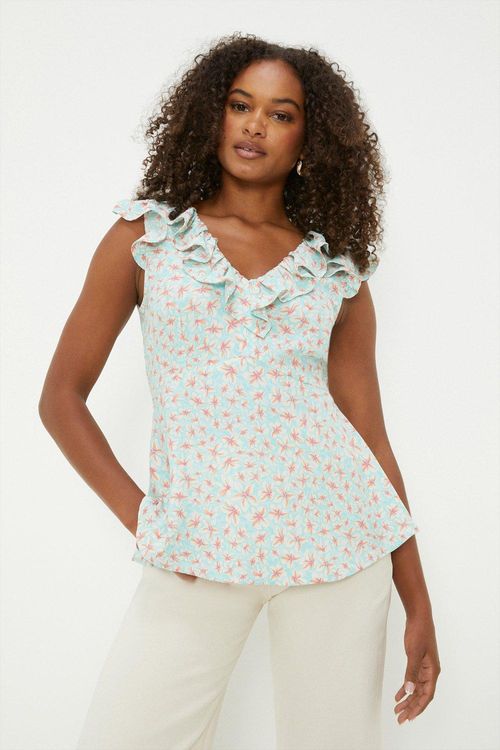 Womens Tall Aqua Ditsy Ruffle...