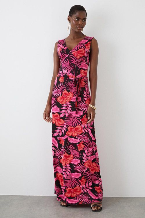 Womens Tall Pink Palm Print V...