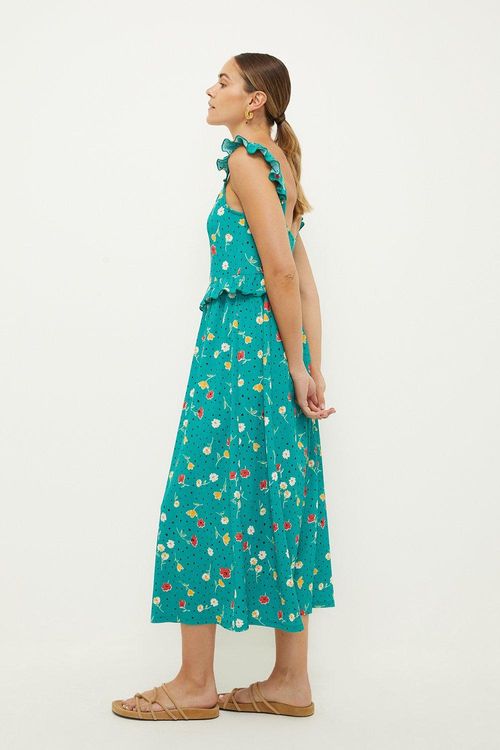 Womens Green Floral Ruffle...