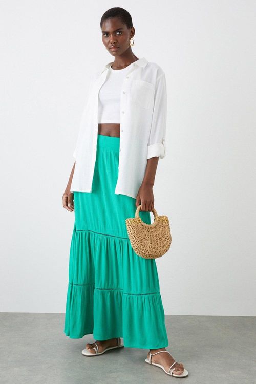 Womens Tiered Trim Maxi Skirt