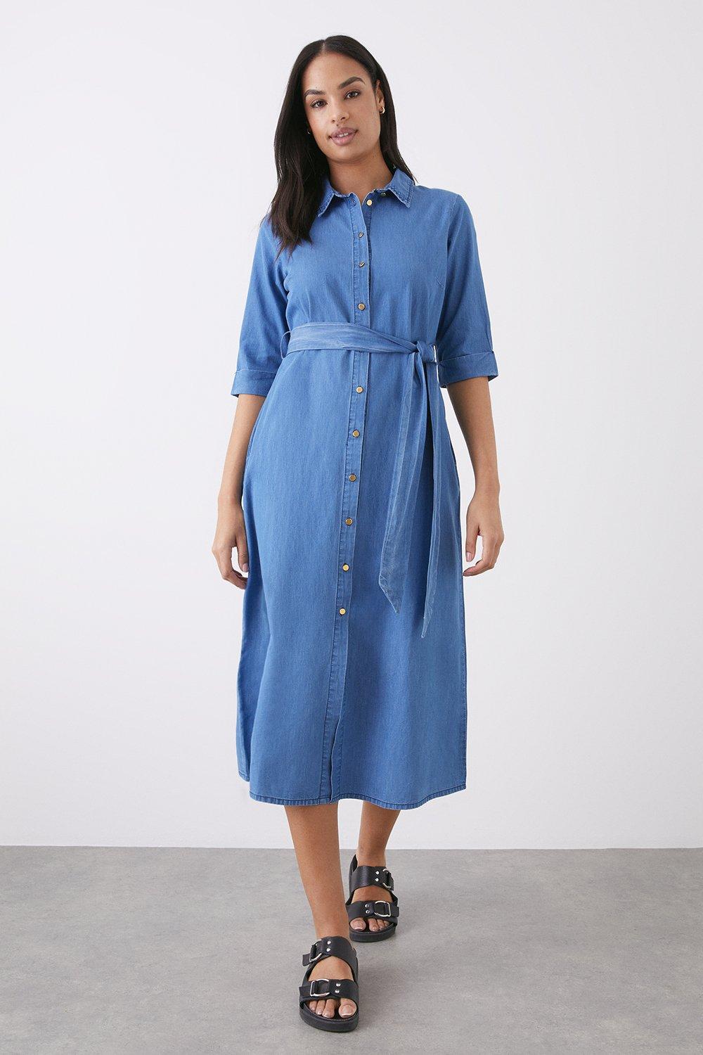 Dorothy Perkins Womens Detail Long Sleeve Denim Dress - ShopStyle