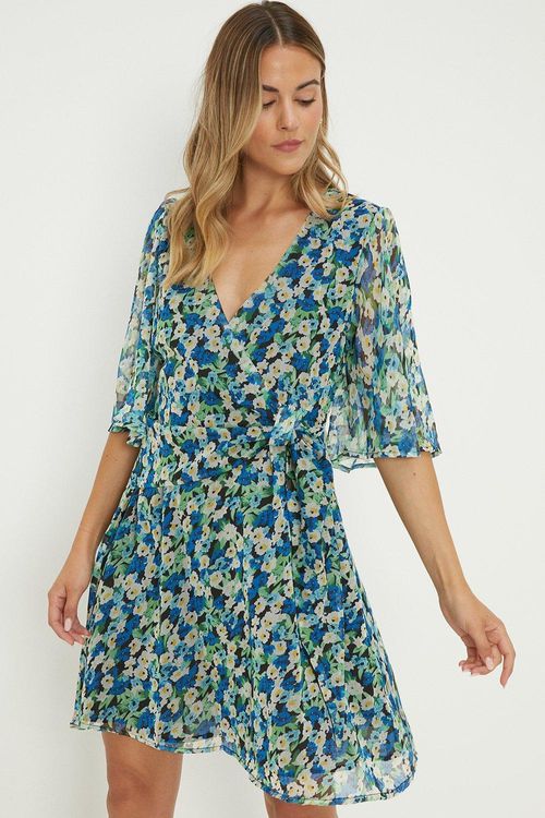 Womens Blue Floral Chiffon...