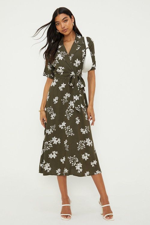 Womens Khaki Floral Wrap Midi...