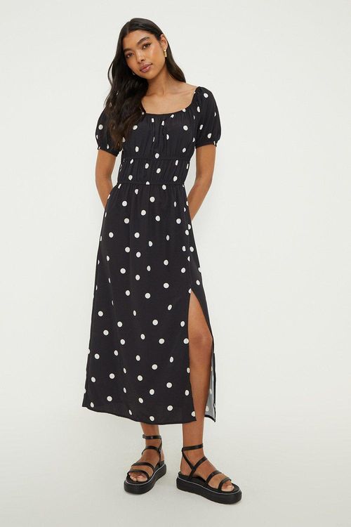 Womens Black Spot Bardot Dress