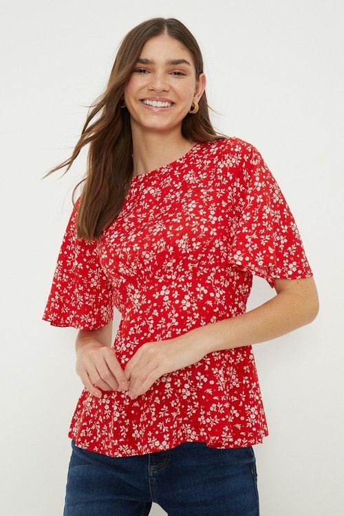 Womens Red Floral Tea Blouse