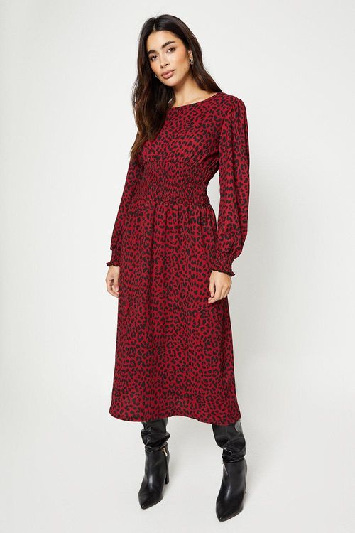 Womens Berry Leopard Shirred...