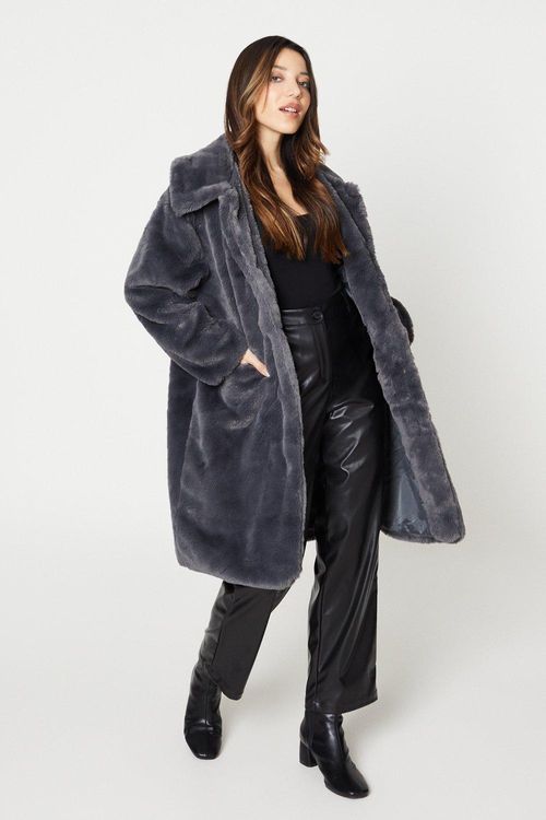 Womens Petite Faux Fur...